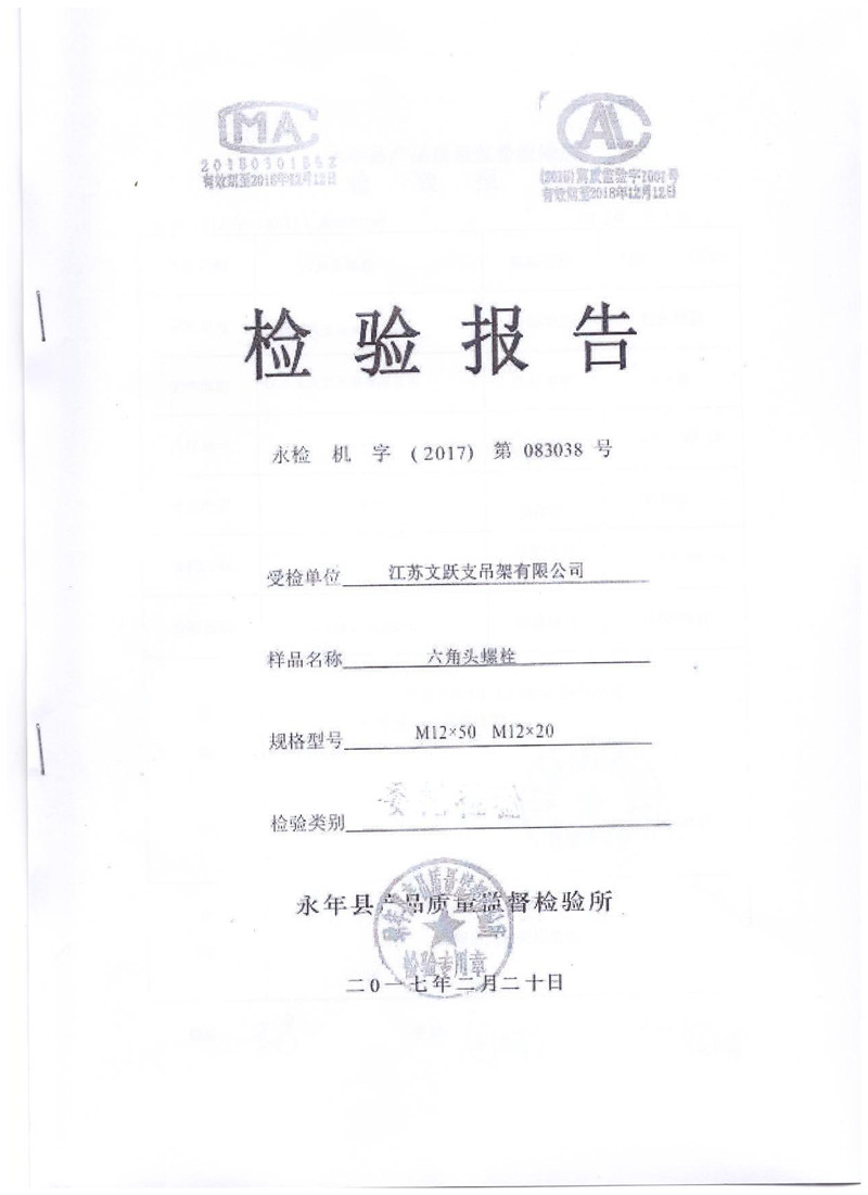 六角頭螺栓檢驗(yàn)報(bào)告